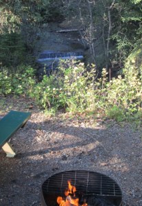 Campfire and waterfall
